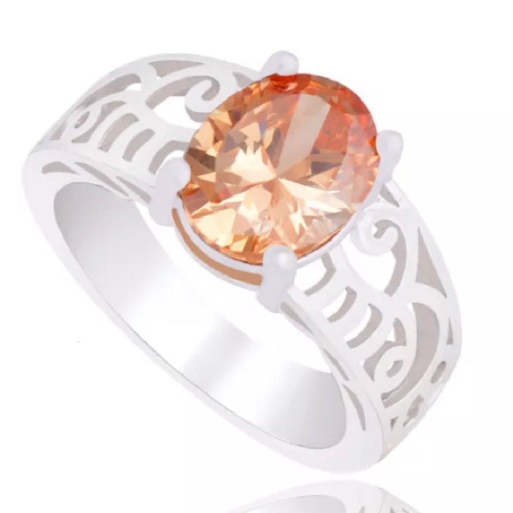 925 Sterling silver orange cubic zirconia ring